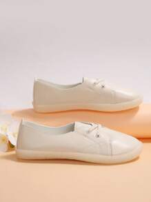 Pantofi de damă din piele moale, cu vamp joasă, albi, pantofi slip-on pentru vară, cu talpă de cauciuc