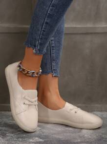 Pantofi de damă din piele moale, cu vamp joasă, albi, pantofi slip-on pentru vară, cu talpă de cauciuc