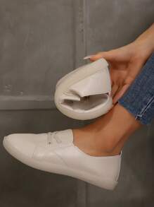Pantofi de damă din piele moale, cu vamp joasă, albi, pantofi slip-on pentru vară, cu talpă de cauciuc