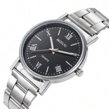 1 pieza Reloj de cuarzo casual para hombre con correa de acero inoxidable, esfera de números romanos sencilla y elegante, ideal para uso diario y regalo, perfecto para estudiantes que regresan a la escuela