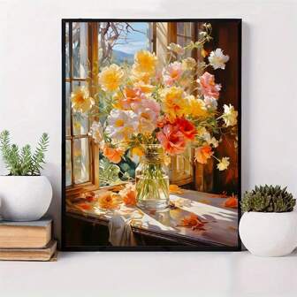 Window Flowers 5D Diamond Painting Kit, Flower Series Diamond Mosaic Picture, DIY Diamond Cross Stitch Craft, Full Rounded Drill, Suitable For Adults Beginners, Self-Designed Exquisite Home Office Wall Decoration, Ideal Gift For Festivals To Friends And Family, 30x40cm