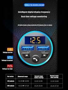 1入組新款汽車MP3播放器FM無線接收器，帶充電功能，快速充電3.0汽車充電器 - 黑色 - 查看 6