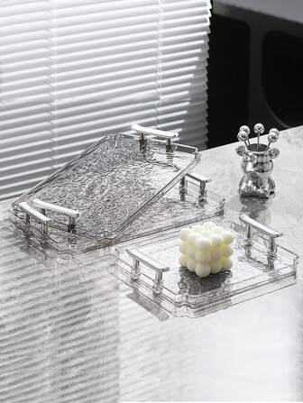 1 件装亚克力透明托盘带手柄装饰托盘收纳架适用于奥斯曼咖啡桌台面带手柄豪华储物架适用于厨房香料、零食、化妆品收纳架、冰箱、家居必需品返校