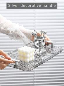 1pc Acrylic Clear Serving Tray With Handle Decorative Tray Organiser For Ottoman Coffee Table Countertop With Handles Luxurious Storage Rack For Kitchen Spices, Snacks, Cosmetics Organizer, Fridge, Home Necessity Back To School