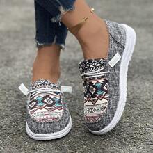 圆头帆布休闲时尚平底鞋，一脚蹬乐福鞋 - 深灰色 - 查看 3