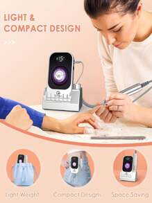 COSYGLOW Portable Nail Drill Electric File, 40000RPM Portable Nail File Machine,Cordless Nail Drill Machine With Bits & Base For Acrylic Nails Remove Nail Gel Polish Manicure For Salon Home(Silver)