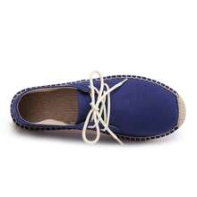 Men Espadrilles Canvas Shoes, Straw Rope Sole, Casual Breathable Woven Flat Shoes. Striped Braided Non-Slip Unisex Lace-Up Rope Sole Fisherman Shoes. (Narrow Toe, Big Feet Recommend Sizing Up One)