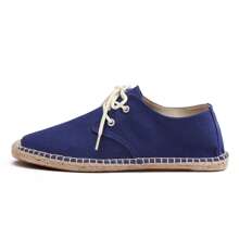 Men Espadrilles Canvas Shoes, Straw Rope Sole, Casual Breathable Woven Flat Shoes. Striped Braided Non-Slip Unisex Lace-Up Rope Sole Fisherman Shoes. (Narrow Toe, Big Feet Recommend Sizing Up One)