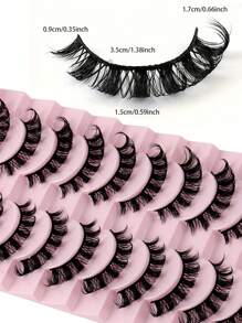 10對俄羅斯卷狀帶假睫毛，人造貂毛假睫毛，自然蓬鬆卷曲俄羅斯假睫毛，3D效果假眼睫毛 - 濃密款 - 查看 4
