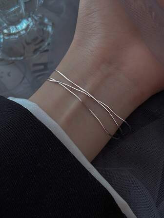 S925 Sterling Silver 3-Layers Snake Bone Bracelet, Minimalist & Versatile & Luxury Design Gift For Her