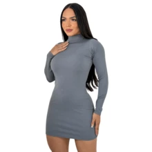 Vestido Vic Tubinho Canelado Cacharrel Manga Longa Gola Alta
