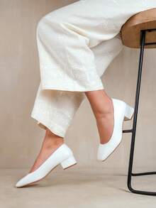 Where’s That From SEATTLE WIDE FIT LOW BLOCK HEEL WITH SQUARE TOE - White PU - View 1