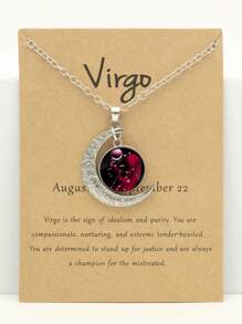 1/12pcs 12 Zodiac Glow-In-The-Dark Moon Pendant Necklace, Fashion Personalized Constellation Card Necklace - Silver - View 5