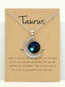 1/12pcs 12 Zodiac Glow-In-The-Dark Moon Pendant Necklace, Fashion Personalized Constellation Card Necklace - Silver - View 11