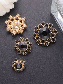 4 peças/pacote Botões de Metal Flor Oco de Luxo com Strass, Multi-cor, Multi-tamanho, DIY para Casaco, Camisa, Cardigã, Vestido, Jaqueta, Moda Vestuário e Acessórios Decoração
