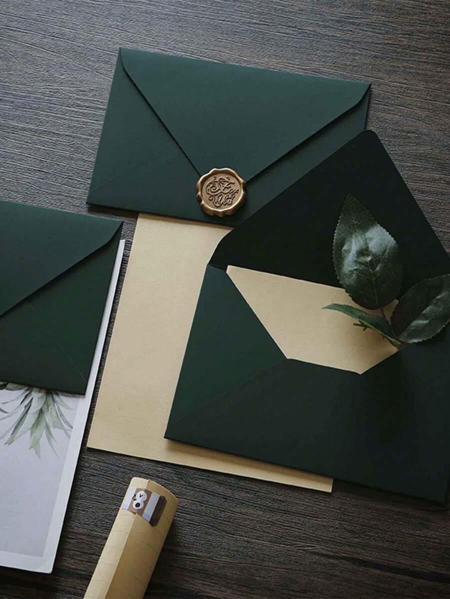 Bộ 32 chiếc, Bộ phong bì & văn phòng phẩm màu xanh đậm cảm ứng, bao gồm 6 phong bì, 6 con dấu sáp và 20 tờ giấy, dành cho các bữa tiệc thời trang, sinh nhật và thiệp mời - Nhiều màu - Xem 1