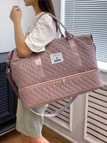 可折叠可扩展旅行手提包，防水干湿分离，多功能大容量，适用于行李箱、健身包、旅行包、手提箱、过夜包、周末包、假日冬季包、学习用品包 - 藕粉色 - 查看 9