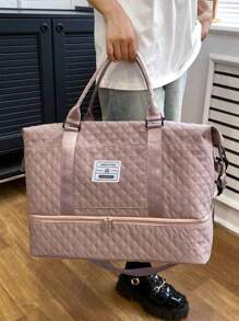 可折叠可扩展旅行手提包，防水干湿分离，多功能大容量，适用于行李箱、健身包、旅行包、手提箱、过夜包、周末包、假日冬季包、学习用品包 - 藕粉色 - 查看 3