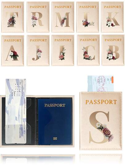 Hot Passport Cover PU Leather Card Case For Women Gold Initials A To Z Letter Pattern Passport Holder Lovers Men Air Plan Travel Passport Sleeve Business Passport Holder ID Cover Unisex Card Slim Passport RFID Card Case Cover Travel Accessories