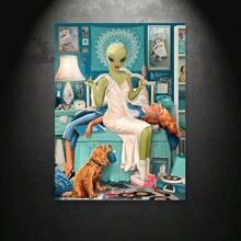 1入組帆布海報油畫藝術印刷品，科幻主題海報帶UFO外星人設計的壁畫裝飾，浴室裝飾，有趣的科幻禮物海報，壁畫浴室臥室辦公室客廳家居牆壁裝飾，無框畫 - 寶藍色 - 查看 1