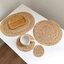 1pc/6pcs Round Handmade Woven Placemat, Natural Water Gourd Weave Placemat, Rustic Style Farmhouse Table Mat, Home Decor, Wedding Party Supplies, Room Decoration