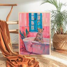 HALFLEMART 1 szt. Nieoprawione różowe zabawne zwierzę w wannie plakat, modne dzieło sztuki ścienne malarstwo na prezent, salon, sypialnia, dekoracja ścienna estetyczna, dekoracja domu i akademika