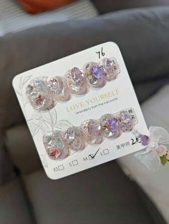 10 piezas de uñas postizas hechas a mano con ojos de gato de color rhinestone y luces intermitentes de colores para terapia fotográfica. Suministros para uñas