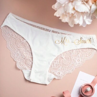 Personalized Gift, Bride Panties, Custom Edging, Wedding Lingerie Bridal Gift, Bachelorette Party Personalized Gift, Honeymoon Christmas Gift, Custom Lace Panties, Personalized Lace Lingerie, Custom Print Lace Panties, Personalized Women Underwear, Custom Lace Lingerie, Custom Lace Panties With Name, Custom Lace Lingerie Gift, Personalized Lace Thong Sequine Adorable,Contracted,Funny,Cute Custom,Personalized,Unique,Customized Underwear,Thongs Ideal Gifts For Him,Ideal Gifts For Her Friends,Girlfriend