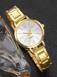 Women's Stainless Steel Fashionable Minimalist Numerical Scale Small Dial Quartz Watch Combo (2pcs/Set) As A Gift For Students Returning To School - Multicolor - View 7