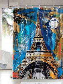 1入創意PARIS字母和艾菲爾鐵塔設計淋浴簾，附帶掛鈎的防水浴室簾，用於浴缸隔斷和裝飾配件，由聚酯纖維製成，尺寸為180CM * 180CM，適用於浴室、室外牆面裝飾、浴室淋浴和淋浴簾 - 彩色 - 查看 6