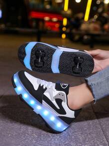 Light Up Shoes With 7 Colorful Led Lights, Rechargeable, Running Horse Light, Blinking Buckle, For Students Two Wheel Roller Skate Shoes,4 Wheels Stable, Rechargeable Light-Up Roller Shoes With 12 Modes