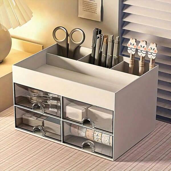 1pc Desk Storage Box, With 2/4 Drawers, Desktop Pen Card Package Storage Box, Suitable For Desks, Cosmetic Storage Boxes, Office Supplies Desktop Accessories, Suitable For Offices, Families, Schools.