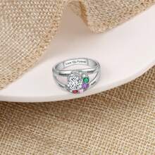 Customized Personalized Birthday Stone Inlaid Engraveable Ring With Multiple Names, Ideal For Mother's Day, Valentine's Day, Anniversary, Birthday, Christmas, Graduation, Family Occasions. High-End Gift For Friends, Classmates And Relatives. - 4 Birthstones - View 4