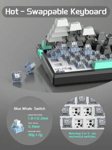 MageGee -Sky81機械遊戲墊片式鍵盤熱插拔81鍵RGB定制預注脂藍鯨開關鍵盤USB有線機械奶油鍵盤適用於筆記本電腦桌面平板電腦 - 灰黑色 - 灰黑色 - 查看 3