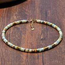 Collar de piedras naturales con cuentas de estilo bohemio en color dopamina, cadena de clavícula dulce y elegante para mujeres, adecuado para vacaciones de primavera/verano y uso diario