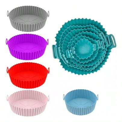 kit 6 Peças/Conjunto Cesto de Silicone Forma Redonda Air Fryer e Forno Fritadeira Elétrica com Alça