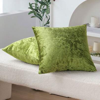 Pack Of 2 Ice Velvet Decorative Pillow Cover Without Core, Soft Green Throw Pillow Cover For Sofa Living Room Home Decor