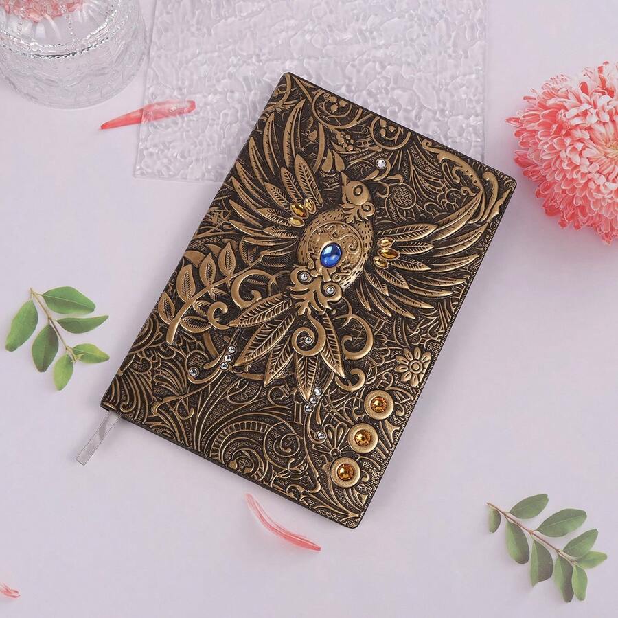 Sổ tay da cổ điển 3D châu Âu, Nhật ký tạp chí kinh doanh & sinh viên với nhiều thiết kế nổi, một cuốn sổ - đồng - Xem 1