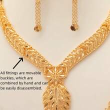 Collar en forma de estallido de girasol con flecos, chapado en oro de 18K + Juego de regalo de lujo de 5 piezas de aleación de cobre en dorado champán con estilo dubái para novias, bodas y día de San Valentín para damas