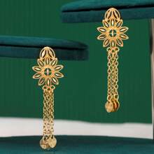 Collar en forma de estallido de girasol con flecos, chapado en oro de 18K + Juego de regalo de lujo de 5 piezas de aleación de cobre en dorado champán con estilo dubái para novias, bodas y día de San Valentín para damas