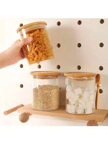 2入組玻璃香料罐，廚房圓形收納罐，優雅密封玻璃罐組合，17盎司-竹蓋和勺子，非常適合存放香料，茶葉和咖啡的密封罐！ - 彩色 - 查看 7