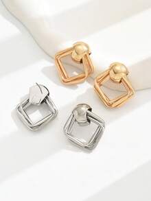 1 对时尚精致的女士方形不对称耳环，适合日常佩戴的简约配饰，可作为送给朋友的礼物 - 不規則 - 查看 5