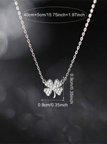 1 件优雅水钻三叶草吊坠项链，适合女士（避免接触水） - 白色 - 查看 3