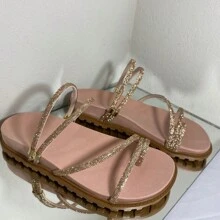 sandália papete feminina Birken brilho ultra confortável lançamento casual - Rosê - Visão 3