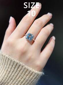 1 pièce Bague rétro carrée originale de style Ins élégant avec zircone cubique bleue, fabriquée en argent sterling S925, adaptée pour un port quotidien des femmes, des festivals et des fêtes magnifiques