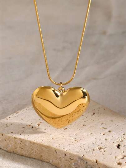 Uworld 1 Piece 18K Gold Plated 304 Stainless Steel Simple Chunky Heart Ladies Pendant Necklace Design Eternal Love Ladies Love Jewellery Daily Wear Valentines