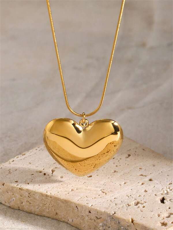 Uworld 1 pieza Collar colgante con diseño de corazón grueso enchapado en oro de 18k de acero inoxidable 304, joyería de amor eterno para mujer, uso diario para el Día de San Valentín