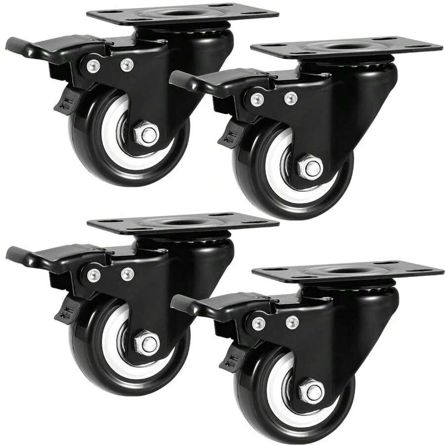 4 Piezas Rueda Giratoria, Ruedas Giratorias, Ruedas para Muebles,Ruedas Resistentes de 2 Pulgadas Ruedas de Rodamiento con Cerradura, para Muebles de y Oficina, Transporte de Carretillas - Negro - Ver 1