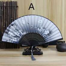 1pc Vintage Style Folding Fan, Oriental Fabric Fan Gift For Friends And Holidays - Multicolor - View 8