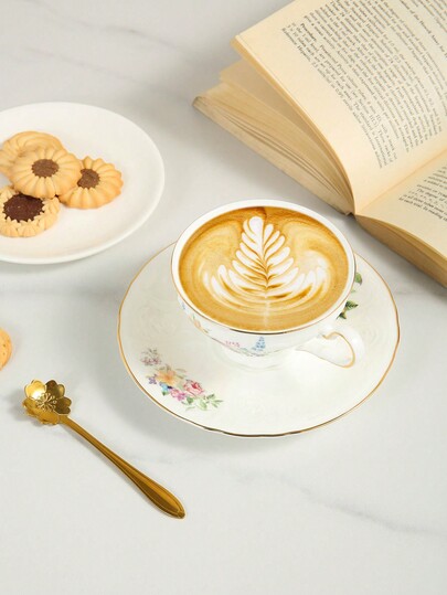 1 Set Elegant And Sophisticated Ceramic Coffee Cup And Saucer, Suitable For Home, Cafe, And Gift Giving